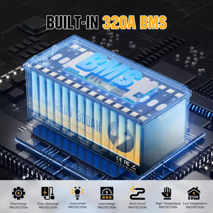 Аккумулятор RVPOZWER литий-железо-фосфатный (LiFePO4) 12В 300Ah из BMS