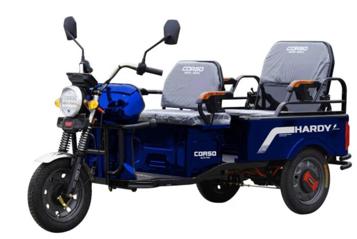 Электрический грузовой трицикл Corso «Hardy», 4 МЕСТА + 1 ЯЩИК АККУМ, двигатель 1200W, аккумулятор графен. 60V/38Ah, колеса 300-12, разобраны
