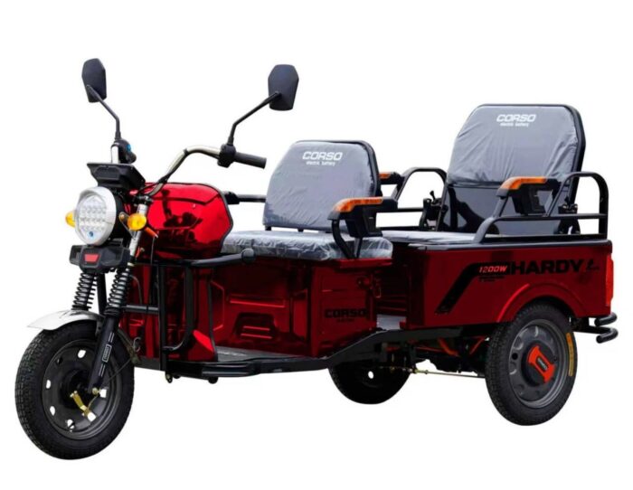 Электрический грузовой трицикл Corso «Hardy», 4 МЕСТА + 1 ЯЩИК АККУМ, двигатель 1200W, аккумулятор графен. 60V/38Ah, колеса 300-12, разобраны