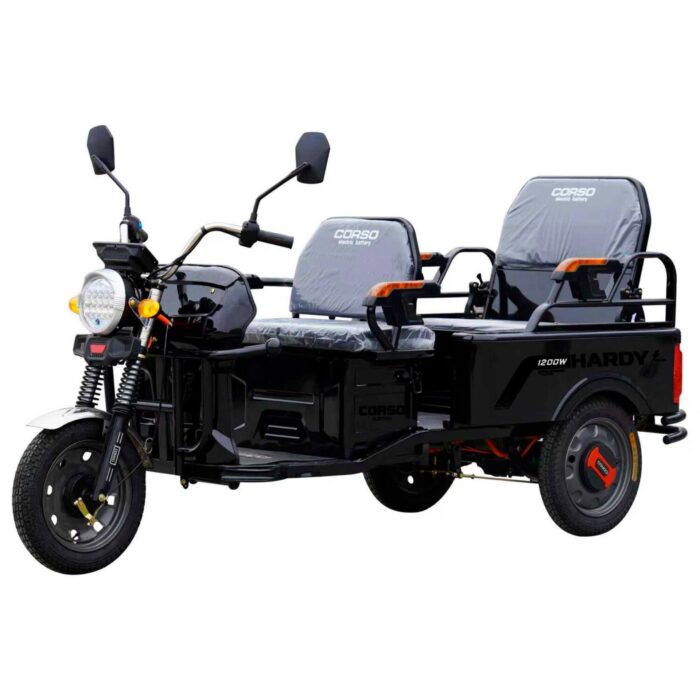 Электрический грузовой трицикл Corso «Hardy», 4 МЕСТА + 1 ЯЩИК АККУМ, двигатель 1200W, аккумулятор графен. 60V/38Ah, колеса 300-12, разобраны